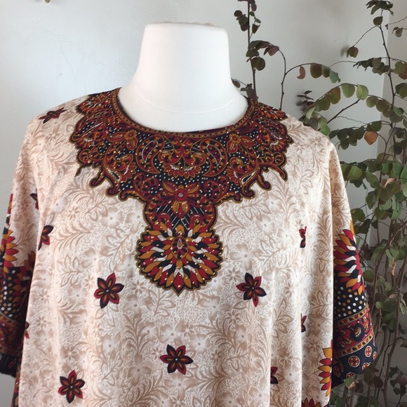 SAYBURY Kaftan Tunic Dress Red Gold One Size EUC - Picture 3 of 8